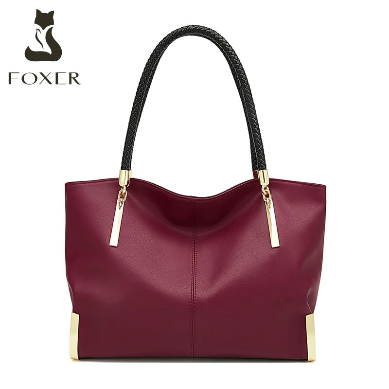 FOXER Marke Echtes Leder Handtasche Winter Frauen Original Design Schulter Tasche Luxus Tote Große Kapazität Dame Tasche Weihnachten Geschenk