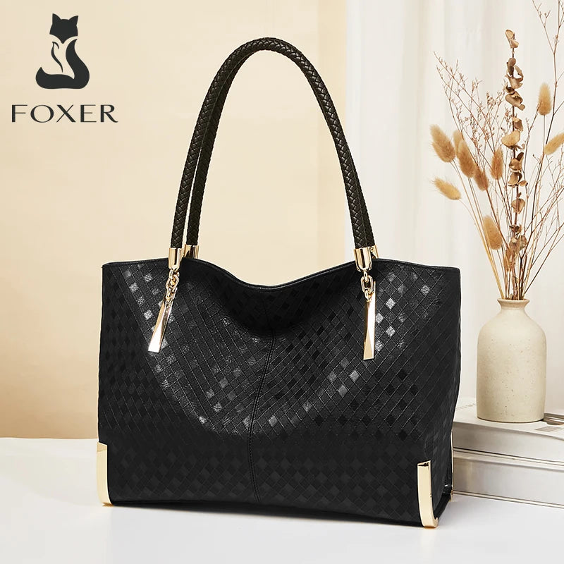 FOXER Marke Echtes Leder Handtasche Winter Frauen Original Design Schulter Tasche Luxus Tote Große Kapazität Dame Tasche Weihnachten Geschenk