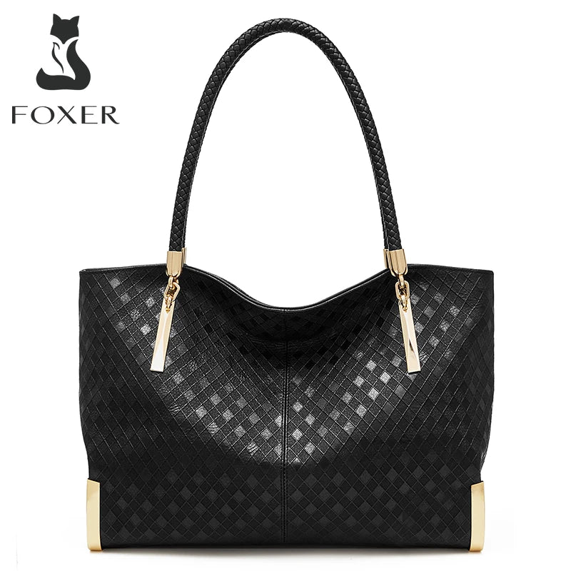 FOXER Marke Echtes Leder Handtasche Winter Frauen Original Design Schulter Tasche Luxus Tote Große Kapazität Dame Tasche Weihnachten Geschenk
