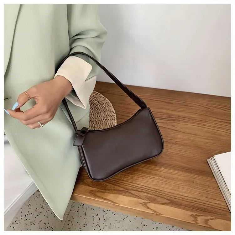 Retro Unterarmtasche Damen Schleife Handtasche PU Leder Baguette Tasche Umhängetasche im westlichen Stil Achselfeuchtigkeit