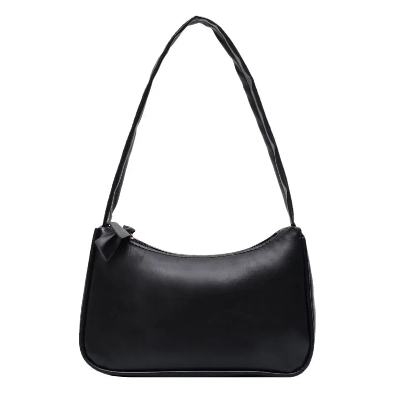 Retro Unterarmtasche Damen Schleife Handtasche PU Leder Baguette Tasche Umhängetasche im westlichen Stil Achselfeuchtigkeit