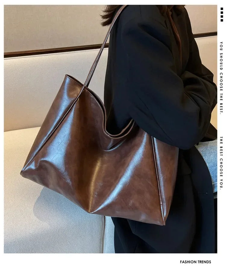 Frauen Einkaufstasche Mode Unterarm Tasche Große Kapazität Weiche Pu Leder Schulter Tasche Retro Umhängetasche Casual Tragbare BucketBags