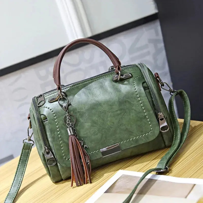 Quasten-Dekor-Damen-Umhängetasche mit großer Kapazität, modische Umhängetasche mit Reißverschluss und abnehmbarem Riemen, Boston-Handtasche