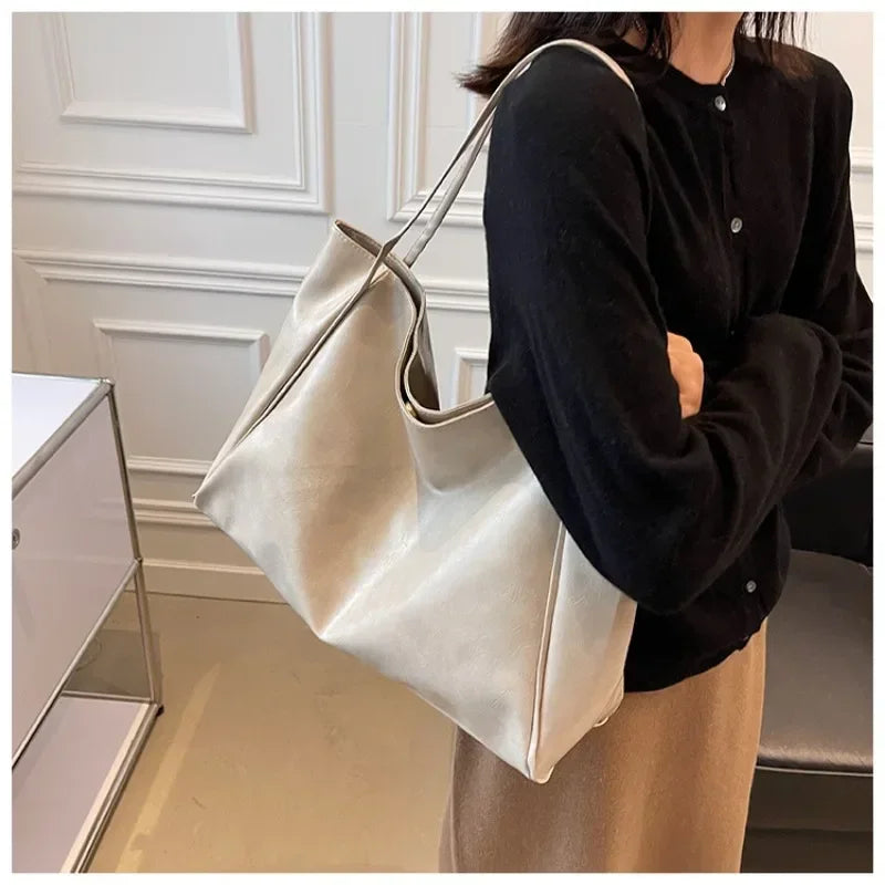 Frauen Einkaufstasche Mode Unterarm Tasche Große Kapazität Weiche Pu Leder Schulter Tasche Retro Umhängetasche Casual Tragbare BucketBags