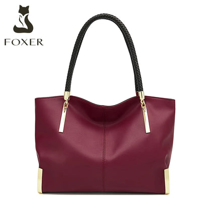 FOXER Marke Echtes Leder Handtasche Winter Frauen Original Design Schulter Tasche Luxus Tote Große Kapazität Dame Tasche Weihnachten Geschenk