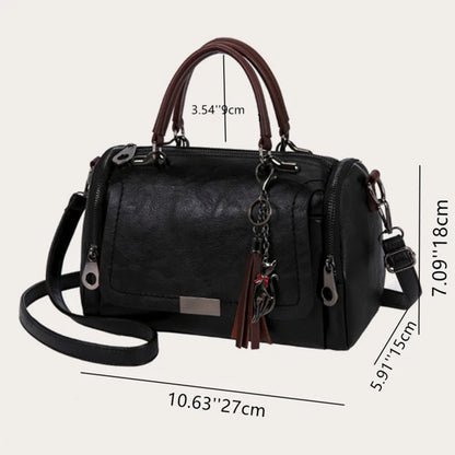 Quasten-Dekor-Damen-Umhängetasche mit großer Kapazität, modische Umhängetasche mit Reißverschluss und abnehmbarem Riemen, Boston-Handtasche