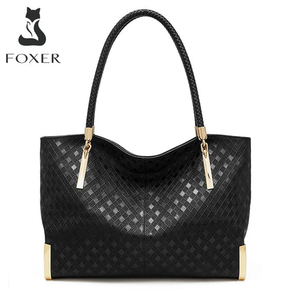 FOXER Marke Echtes Leder Handtasche Winter Frauen Original Design Schulter Tasche Luxus Tote Große Kapazität Dame Tasche Weihnachten Geschenk