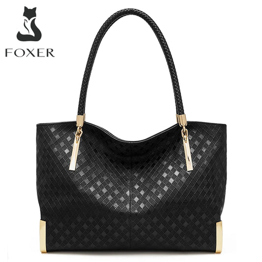 FOXER Marke Echtes Leder Handtasche Winter Frauen Original Design Schulter Tasche Luxus Tote Große Kapazität Dame Tasche Weihnachten Geschenk